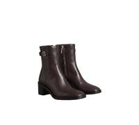 Stiefelette CALVIN KLEIN "BLOCK HEEL ANK BOOT LTH HDW", Damen, Gr. 39, braun (braun, schwarz), Leder, unifarben, Schuhe Stiefelette, Ankle Boots mit CK-Schnalle, eckige Schuhspitze und Reißverschluss