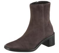 Stiefelette CALVIN KLEIN "BLOCK HEEL ZIP BOOT SUE", Damen, Gr. 38, braun (dunkelbraun), Veloursleder, unifarben, Schuhe Stiefelette, Klassik-Boots, Blockabsatz, mit seitlichem CK-Logo am Schaft (17664