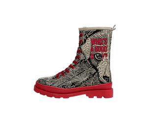 Stiefelette DOGO "Gisele Schnürstiefel Boots Let's Find A Place To Get Lost Damen", Damen, Gr. 41, Normalschaft, beige (beige, schwarz), Lederimitat, Schuhe Stiefelette, Handgefertigt (42635405-41) be