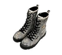 Stiefelette DOGO "Gisele Schnürstiefel Boots Spooky Town Damen Stiefeletten", Damen, Gr. 40, Normalschaft, schwarz-weiß (grau), Lederimitat, Schuhe Stiefelette, Handgefertigt (35932228-40) grau