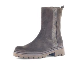 Stiefelette GABOR "FLORENZ", Damen, Gr. 41, taupe, Glattleder, Veloursleder, metallic, unifarben, Schuhe Stiefelette, Blockabsatz, RV-Boots, in Bequemweite G (= weit) (11407430-41) taupe