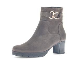 Stiefelette GABOR "St. Tropez", Damen, Gr. 41, taupe, Veloursleder, unifarben, Schuhe Stiefelette, Blockabsatz, Businessstiefelette mit Schmuckelement (94817555-41) taupe
