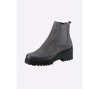 Stiefelette HEINE, Damen, Gr. 37, blau (grau, bleu, metallic), Glattleder, Leder, Rindsleder, Veloursleder, Schuhe Stiefelette (73191968-37) grau, bleu, metallic