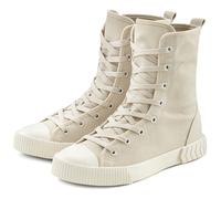 Stiefelette LASCANA Gr. 37, beige Damen Schuhe Stiefeletten im Combat Look, High Top Sneaker, Schnürschuh, Textil-Boots (48702240-37)