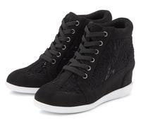 Stiefelette LASCANA "Freizeitschuh, Keilstiefelette, Sneaker", Damen, Gr. 41, Textil, blau (schwarz), Obermaterial: 100% Textilmaterial. Decksohle: 100% Lederimitat. Futter: 100% Textilmaterial. Laufs