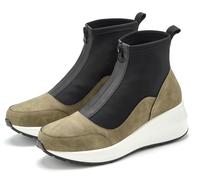 Stiefelette LASCANA "Sneaker, Keilstiefelette, Freizeitschuh", Damen, Gr. 37, Textil, grün (olivfarben), Obermaterial: 70% Lederimitat, 30% Textilmaterial. Decksohle: 100% Lederimitat. Futter: 100% Te