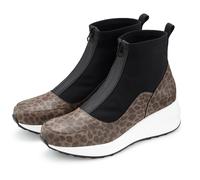 Stiefelette LASCANA "Sneaker, Keilstiefelette, Freizeitschuh", Damen, Gr. 38, Textil, braun (leo, schwarz), Obermaterial: 70% Lederimitat, 30% Textilmaterial. Decksohle: 100% Textilmaterial. Futter: 1