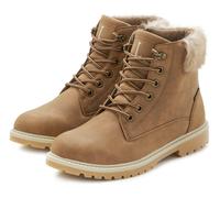Stiefelette LASCANA "Winterboots, Outdoorstiefel, Winterstiefelette", Damen, Gr. 41, braun (camel), Obermaterial: 92% Lederimitat, 8% Textilmaterial. Decksohle: 100% Polyester. Futter: 100% Polyester.