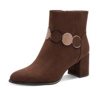 Stiefelette MARCO TOZZI, Damen, Gr. 39, braun, Textil, Veloursleder, aufgeraut, unifarben, Schuhe Stiefelette, Blockabsatz, Ankle Boots, mit eleganter Zierkette und Kontrastbesätzen (33786017-39) brau