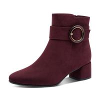 Stiefelette MARCO TOZZI, Damen, Gr. 39, dunkelrot, Textil, Veloursleder, unifarben, Schuhe Stiefelette, Blockabsatz, Abendschuh, Festtagsschuh mit Zierschnalle (18650166-39) dunkelrot