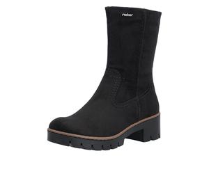 Stiefelette RIEKER, Damen, Gr. 36, schwarz, Textil, aufgeraut, Basic, Schuhe Stiefelette, Klassik-Boots mit Blockabsatz und Reißverschluss (16781613-36) schwarz