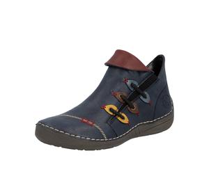 Stiefelette RIEKER, Damen, Gr. 41, blau, Lederimitat, Schuhe Stiefelette, Schlupfboots, Slipper mit bunten Applikationen seitlich (24164160-41) blau