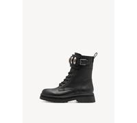 Schnürstiefelette TAMARIS, Damen, Gr. 37, schwarz, Leder, Lederimitat, unifarben, Schuhe Schnürstiefelette, Blockabsatz, Schnürboots mit Schmuckelementen in Metallicoptik (14084225-37) schwarz