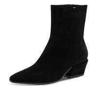 Stiefelette TAMARIS, Damen, Gr. 38, schwarz, Veloursleder, unifarben, Basic, Schuhe Stiefelette, Blockabsatz, Cowboystiefelette mit T-Logoverzierung (92579715-38) schwarz