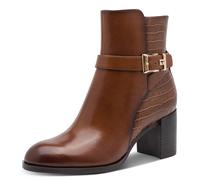 Stiefelette TAMARIS, Damen, Gr. 40, braun (cognac), Leder, Lederimitat, unifarben, Basic, Schuhe Stiefelette, Blockabsatz, Ankleboot, mit modischer Zierschnalle (68424344-40) cognac