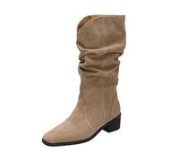 Stiefeletten Damen, Damen Kniestiefel Cowboy-Stiefel Fransen Klassischer Halbhohe Stiefel Mit Blockabsatz Vintage Stiefel Wildleder Kniehohe Booties Stiefel Ritterstiefel Knöchel Schuhe