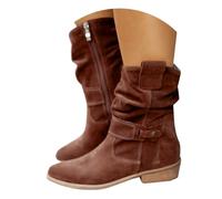 Stiefeletten Damen Elegant Wildleder Halbstiefel Spitz Schlupfschuhe Stiefel Mit Schnalle Kurzstiefel Winterstiefel Halbhohe bequemer Absatz Ankle Boots Halbhoch Westernstiefel Damenstiefel Kaffee 41