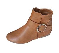 Stiefeletten Damen GefüTtert, solides, Gürtelschnalle, Dekoration, seitlicher Reißverschluss, flacher Boden, kurze Stiefel Schuhe Schwarz Damen Stiefeletten Stiefel Boots