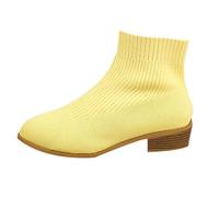 Stiefeletten Damen mit Absatz - Ankle Boots Strick Sockenstiefel Weich Bequem Damenstiefel Kurzstiefel spitzer Zehenpartie Schlupfstiefel Blockabsatz Kurzschaft Stiefel Elegant Knöchelschuhe