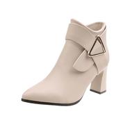 Stiefeletten Damen mit Blockabsatz Spitze Herbst Winterstiefel Boots | Retro stiefel damen mit seitlichem Reißverschluss, weichem Futter und robuster Gummisohle für den Alltag.