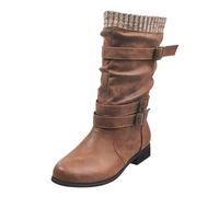 Stiefeletten Damen Retro Combat Boots Cowboy Stiefeletten Damen mit Schnalle Cowboystiefel mit Damen Stiefelette Western Stiefel Damen Westernstiefel Stiefel Damen Kurzstiefel mit Gürtel Winter