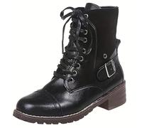 Stiefeletten Damen Retro Combat Boots Damen Cowboy Stiefeletten Damen mit Schnürung Cowboystiefel mit Damen Stiefelette Western Stiefel Damen Westernstiefel Stiefel Damen Kurzstiefel mit Gürtel Winter