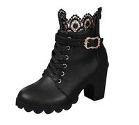 Stiefeletten Damen Retro Gothic Spitze Stiefel Damen mit Blockabsatz und Reisverschluß Kurze Ankle Boots Damenschuhe Chelsea Boots Halbstiefel Damen Winterstiefel mit Schnalle Schuhe Damen Ankle Boots