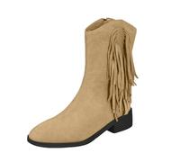 Stiefeletten Damen Retro Quasten Stiefel Damen mit Absatz Cowboy Stiefeletten Damen Cowboystiefel Kurze Ankle Boots Damenschuhe Chelsea Boots Halbstiefel Damen Winterstiefel Schuhe Damen Ankle Boots
