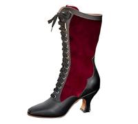 Stiefeletten Damen Retro Schnürstiefeletten Viktorianische Stiefel Damen Stiefeletten Zum Schnüren mit Absatz Spitz Cowboy Stiefeletten Damen Cowboystiefel Damen Stiefel Westernstiefel Winterschuhe