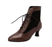 Stiefeletten Damen Retro Spitze Viktorianische Stiefel Damen mit Stilettos Elegant Stiefel Damen mit Absatz und Schnürung Kurze Ankle Boots Damenschuhe Chelsea Stiefel Damen Halbstiefel Winterstiefel