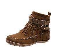Stiefeletten Damen Retro Wildleder Stiefel Damen mit Absatz und Schnalle Quasten Kurze Ankle Boots Damenschuhe Flach Spitze Chelsea Stiefel Halbstiefel Damen Winterstiefel Mädchen Schuhe Ankle Boots