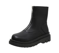 Stiefeletten Damen Sommer Gummistiefel Damen Kurz Winterstiefel Damen Regenschuhe Damen Ladies Fashion Solid Color Leather Round Toe Front Zipper Platform Short BootsWinterstiefel Damen Regenschuhe