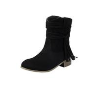 Stiefeletten für Damen, niedriger Absatz, Wildleder, lässig, Übergröße, Westernstiefel, kurz, modisch, gemütlich, warm, Damen, Fransen, Cowboystiefel, spitz zulaufender Zehenbereich, breite Passform