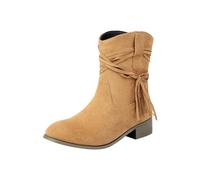 Stiefeletten für Damen, niedriger Absatz, Wildleder, lässig, Übergröße, Westernstiefel, kurz, modisch, gemütlich, warm, Damen, Fransen, Cowboystiefel, spitz zulaufender Zehenbereich, breite Passform