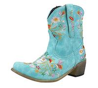 Stiefeletten für Damen Stiefel Stiefelette Stiefel Damen Cowboy Cowgirls Stiefel Blumen Bestickte Retro Schuhe Stiefeletten (37,blau)