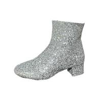 Stiefeletten Glitzer Damen mit Absatz, Glänzend Kurzstiefel Damen Seitlichem Reißverschluss Knöchelstiefel Runde Zehen Kurze Stiefel Übergangsstiefel Blockabsatz Ankle Boots Halbhoch Damenstiefel