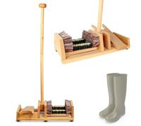 Stiefelknecht / 4 Bürsten - Stiefelzieher mit langem Holzgriff zum Aufstützen - Bürste, Abkratzer, Schuhreiniger - Praktisch, um Stiefel leicht auszuziehen - 90 CM - Holz
