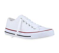 stiefelparadies Damen Sneaker Low Basic Canvas Turnschuhe Schnürer Freizeit Schuhe 173973 Weiss Weiss 36 Flandell