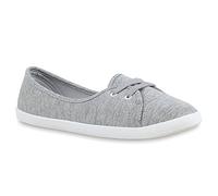stiefelparadies Damen Sportliche Ballerinas Schnürer Ballerina Camouflage Slipper Stoff Blumen Denim Schnür Schuhe 68854 Hellgrau 36 Flandell
