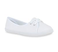 stiefelparadies Klassische Damen Ballerinas Sportliche Stoff Slipper Flats Sneakers Slip-ons viele Farben Schuhe 49747 Weiss 37 Flandell