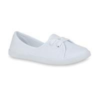 stiefelparadies Sportliche Sneakers Damen Ballerinas Denim Stoff Schnürer Halb Muster Lochung Flats Camouflage Spitze Schuhe 15431 Weiss 40 Flandell