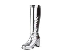 Stiefelüberzieher, Silber Stiefel Retro, Pink, langer Schaft, Synthetik, Reißverschlusss, Space, Schlager, cooler Look, Karneval, Halloween, Fasching, Mottoparty