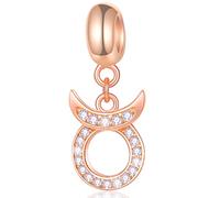 Stier Sternzeichen Charms passt Pandora Charm Armband - Rosegold 925 Sterling Silber Halskette Anhänger, 12 Horoskop Dangle CZ Birthstone Perlen, Geschenke für Muttertag/Gott Mutter/Mutter