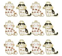 Stiesy 20 Stück 2 Stile Emaille schwarz weiß Katze Charms Anhänger Kätzchen mit Herz Charms niedliche Tier baumeln Charms für DIY Handwerk Armband Schmuck machen