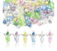 Stiesy 30 Stück 6 Farben Engelsflügel-Charms Acryl-Feenanhänger-Charm mit tibetischen Flügel-Handwerksperlen Tulpenblumen-Engel-Charms Großhandel für Schmuck-Armband-Herstellung DIY-Ketten-Dekor