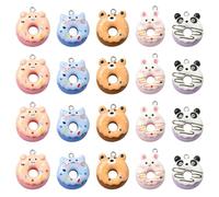 Stiesy 30Stk 5 Stile Süße Tier Donut Charms Harz Katze Kaninchen Charm Anhänger Schwein Bär Panda Armband Charms für Schmuckherstellung Basteln DIY Halskette Ohrring Geschenke