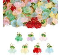 Stiesy 70 Stück 7 Farben Blumen-Charms Maiglöckchen, handgefertigt, Glasanhänger, für Schmuck, Armbänder, DIY, Basteln, Halsketten