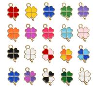 Stiesy 90 Stück 18 Farben Emaille Kleeblatt Charms Anhänger Bunte vierblättrige Kleeblatt Charms Glücksblatt baumeln Charms für DIY Handwerk Armband Schmuckherstellung