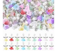 Stiesy 90 Stück 9 Farben Engelsflügel-Anhänger Acryl-Engel-Anhänger mit tibetischen Flügel-Trompete-Blumen-Perlen-Anhängern, ideal für Schmuck-Armband-Herstellung, Basteln, DIY-Halsketten-Dekor