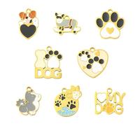 Stiesy Emaille Hundepfotenabdruck Charms Golden Edelstahl Anhänger 10 Stile Niedlicher Haustier Tier Charm für Schmuckherstellung Basteln DIY Halskette Armband Ohrring Geschenke